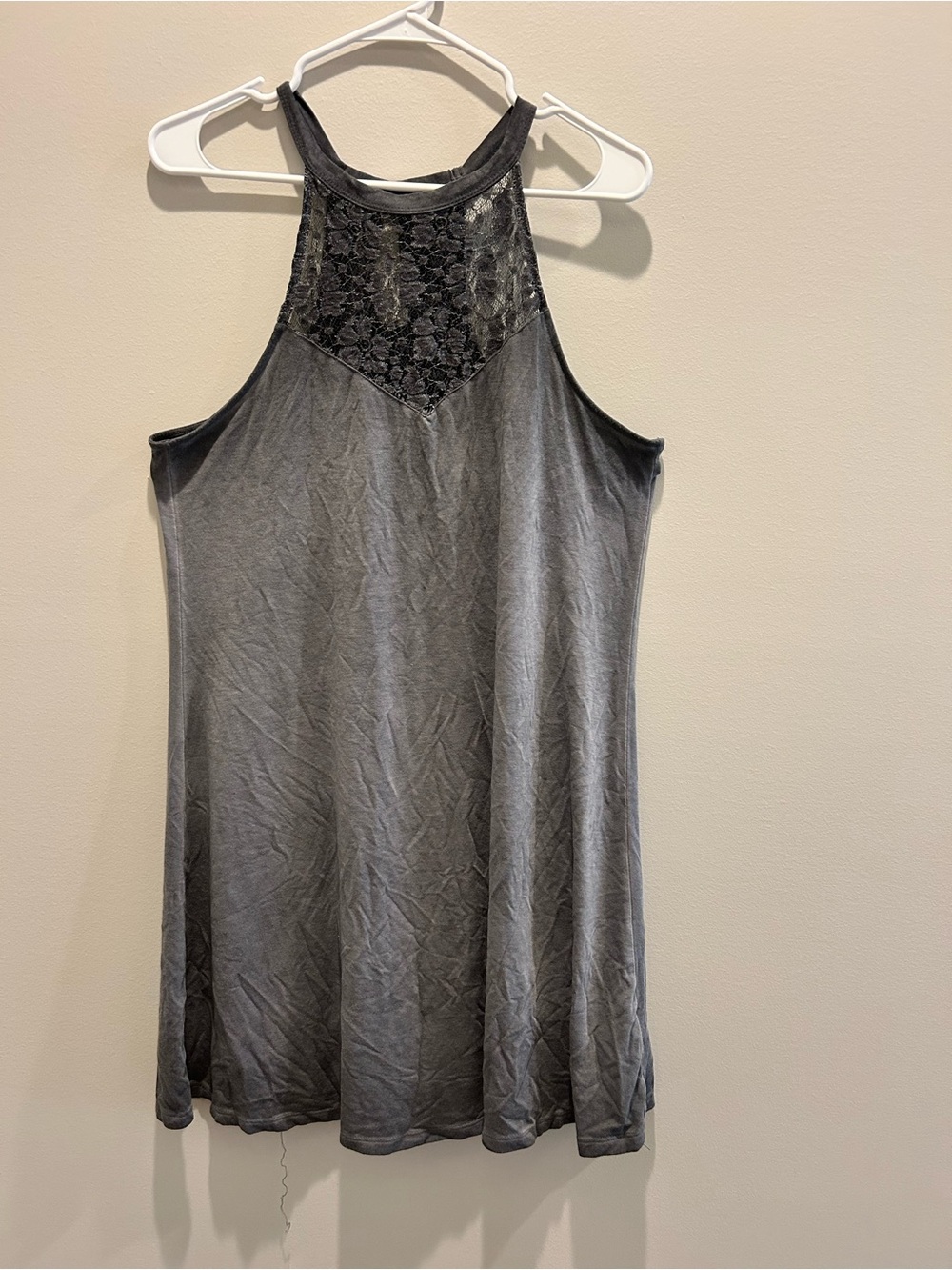 Mudd Gray Halter Tank with Black Lace Yoke